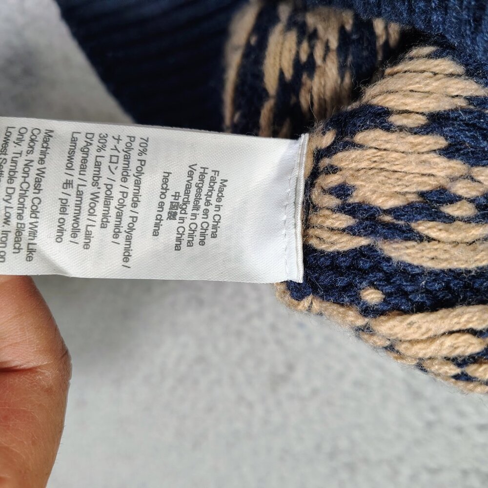 J.Crew Cardigan Sweater Mens Large Navy Beaige Fair Isle Wool Blend Button Front - Picture 4 of 11